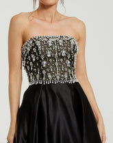 Black Strapless Embellished Top Satin Ballgown